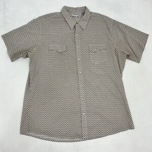 Wrangler Wrancher Men’s 2XL Western Shirt Pearl Snap‎ White Brown Short Sleeve